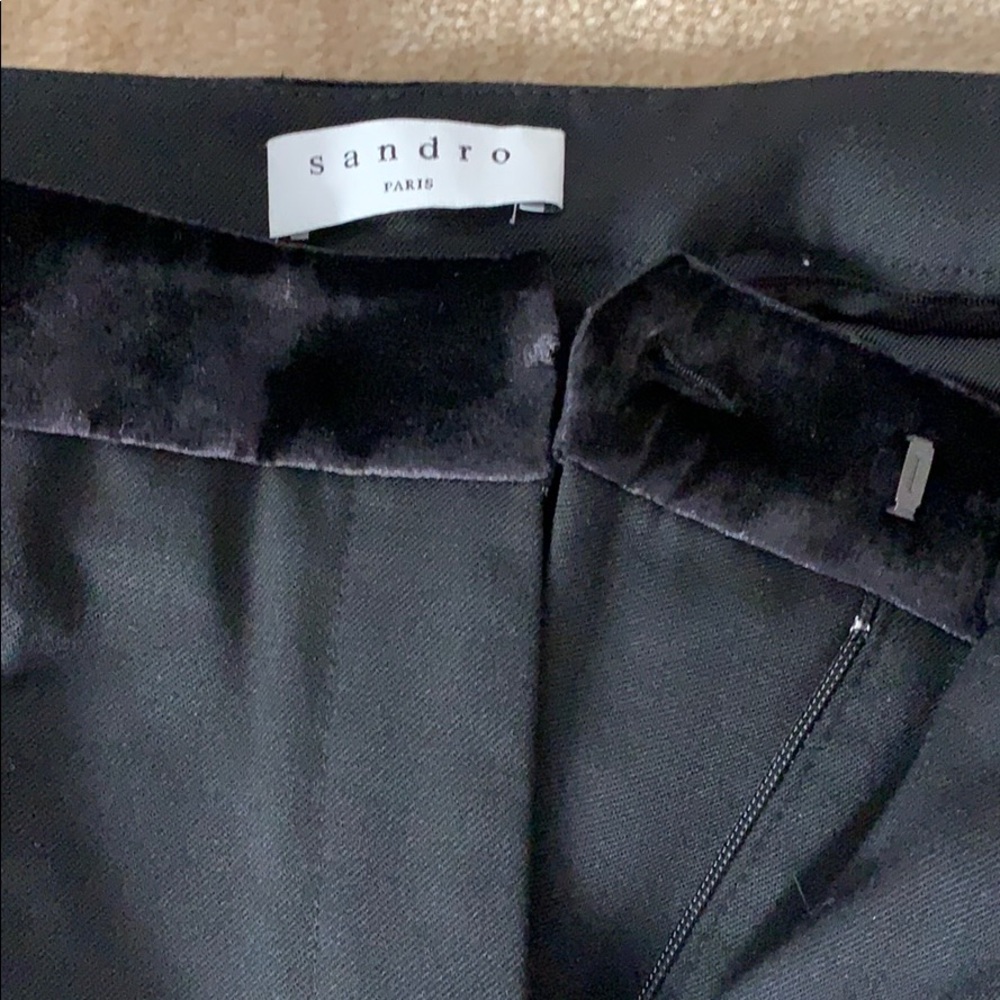 Sandro black dress slacks with velvet detail
